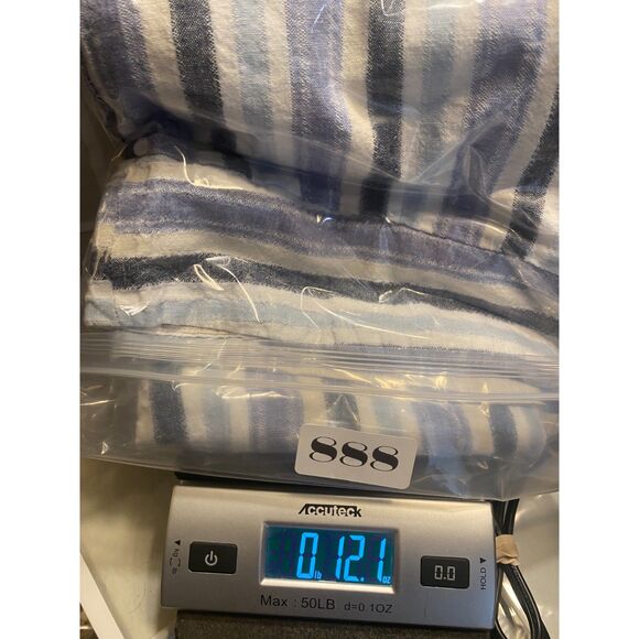 Sharagano Fully Lined Linen Blend Blue White Striped Keyhole Back Dress Size 6 - Picture 13 of 13